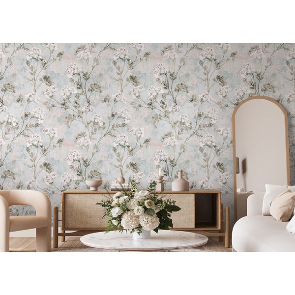 Blue Vintage Flowers Bouquet Wallpaper S075 - CostaCover - Peel and stick Removable Wallpaper - accent wallpaper - adhesive wallpaper - baby bedroom