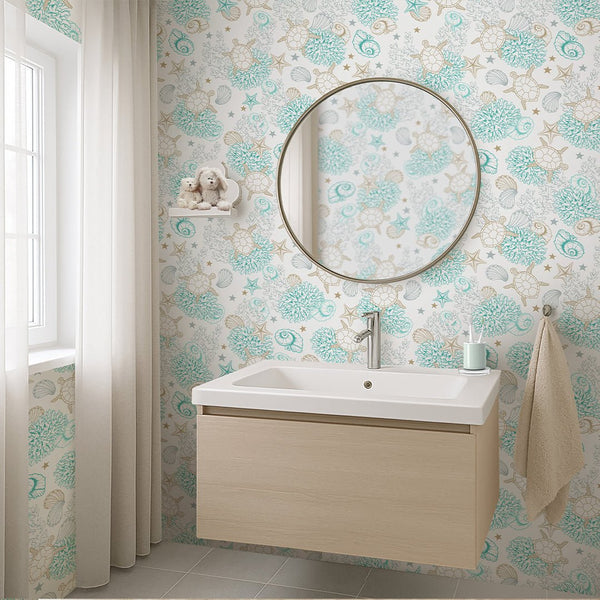 Turquoise Undersea World Wallpaper S101 - CostaCover - Peel and stick Removable Wallpaper - Abstract - abstract lines - abstract mural