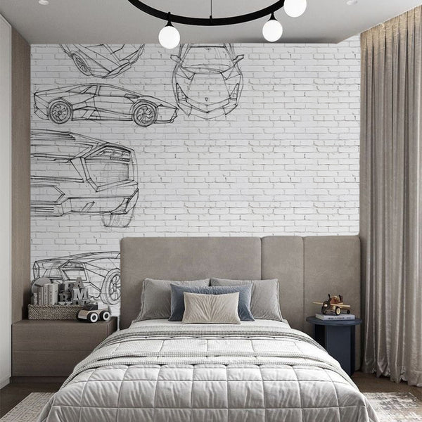 Car Sketch Art Wall Mural CCM191 - CostaCover - Peel and stick Removable Wallpaper - Abstract - abstract mural - abstract paint