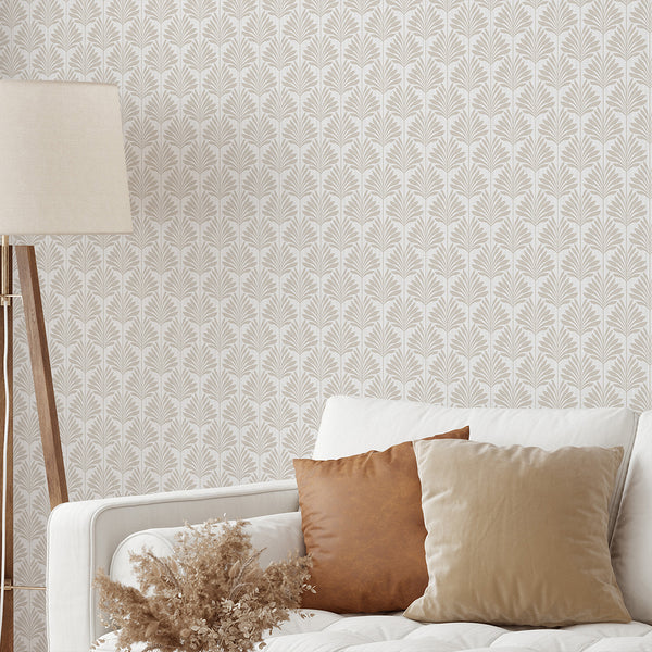 Neutral Beige Coastal Leaves Wallpaper L062