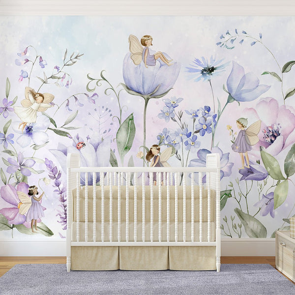 Purple Flower Fairy Wall Mural SM052 - CostaCover - Peel and stick Removable Wallpaper - accent wallpaper - adhesive wallpaper - baby bedroom