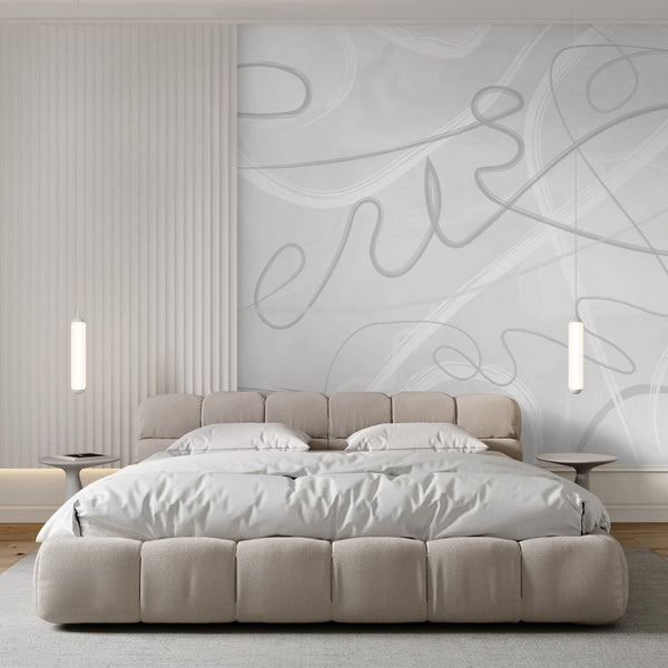 White & Gray Lines Wall Mural AM004 - CostaCover - Peel and stick Removable Wallpaper - about walls - Abstract - Abstract Labyrinth Lines