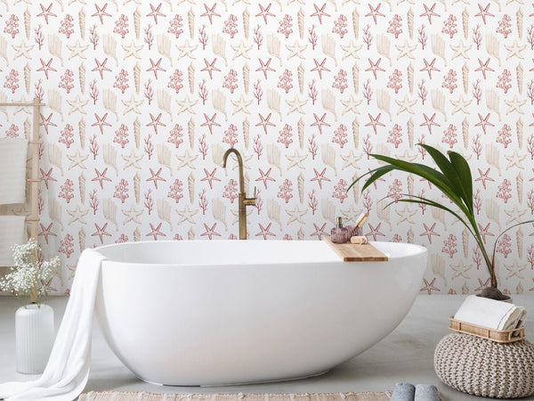 Pink Beige Sea World Wallpaper W069 - CostaCover - Peel and stick Removable Wallpaper - abstract wallpaper - accent wallpaper - adhesive wallpaper