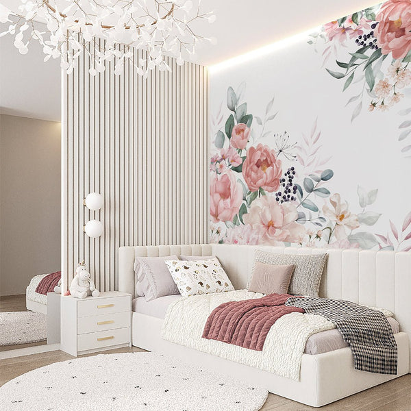 Soft Pink Flowers Bouquet Wall Mural SM029 - CostaCover - Peel and stick Removable Wallpaper - accent wallpaper - adhesive wallpaper - baby bedroom