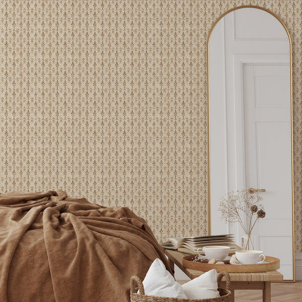 Taupe Beige Damask Wallpaper L090