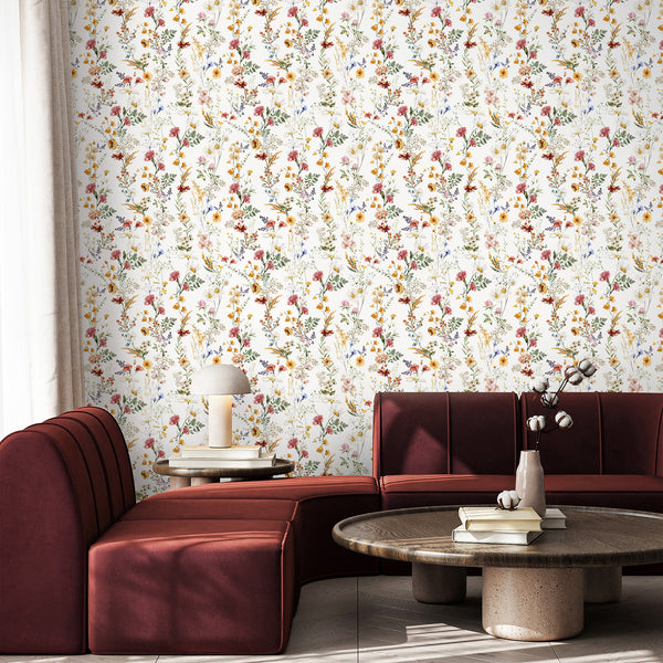 Elegant Red Yellow Wildflowers Wallpaper S074