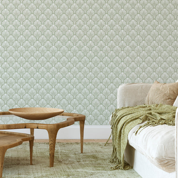 Sage Green Botanical Leaves Wallpaper L021
