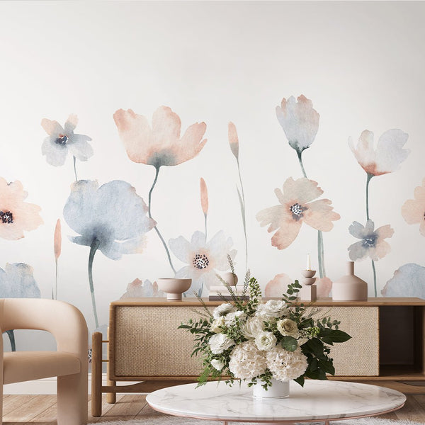 Colored Watercolor Flowers Wall Mural SM044 - CostaCover - Peel and stick Removable Wallpaper - accent wallpaper - adhesive wallpaper - baby bedroom