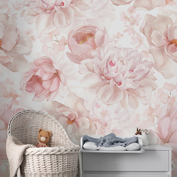 Pastel Pink Flowers Wall Mural SM039 - CostaCover - Peel and stick Removable Wallpaper - abstract wall art - abstract wallpaper - accent wallpaper