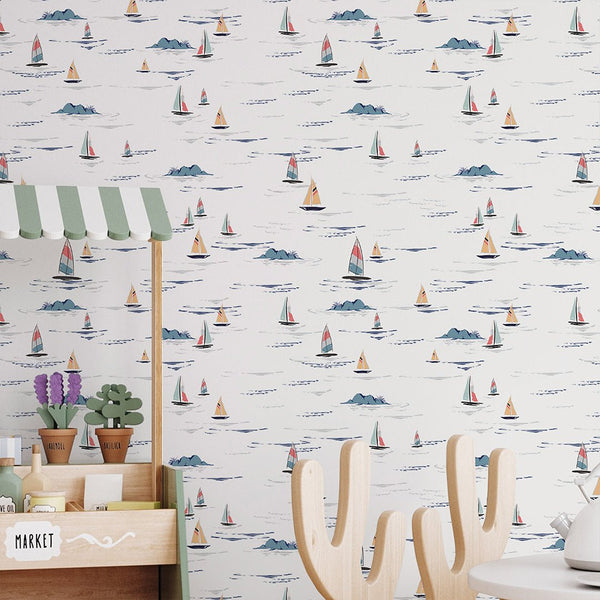 Tiny Colorful Sailboats Wallpaper A083 - CostaCover-Peel and stick Removable Wallpaper-Abstract-abstract wall art-abstract wallpaper