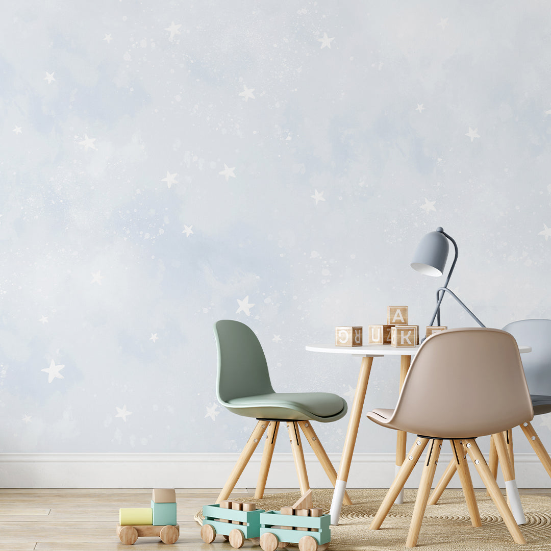 Pastel Blue Moon & Stars Wall Mural SM074