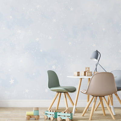 Pastel Blue Moon & Stars Wall Mural SM074