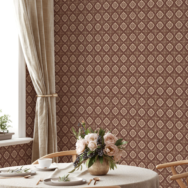 Terracotta Damask Medallion Wallpaper L083