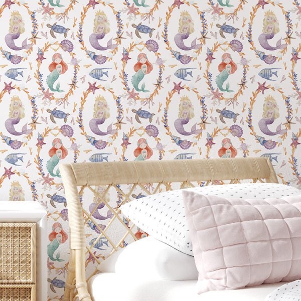 Mermaid and Seashell Wallpaper S092 - CostaCover - Peel and stick Removable Wallpaper - Abstract - abstract wall art - abstract wallpaper