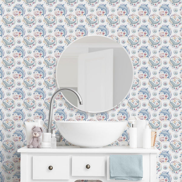 Blue Whale and Dolphin Wallpaper S093 - CostaCover - Peel and stick Removable Wallpaper - Abstract - abstract wall art - abstract wallpaper