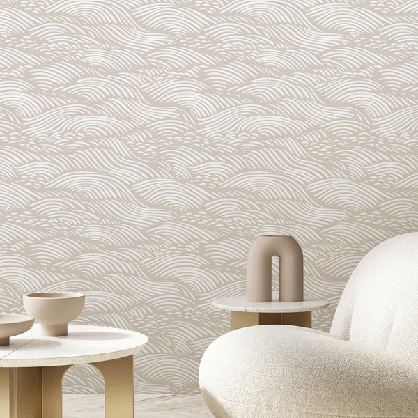 Beige Waves Japandi Wallpaper A096