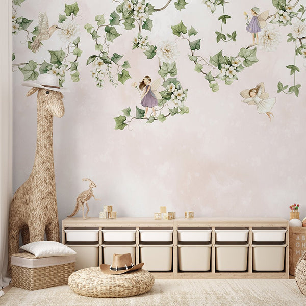 Fairies and Hanging Vines Wall Mural SM055 - CostaCover - Peel and stick Removable Wallpaper - accent wallpaper - adhesive wallpaper - baby bedroom