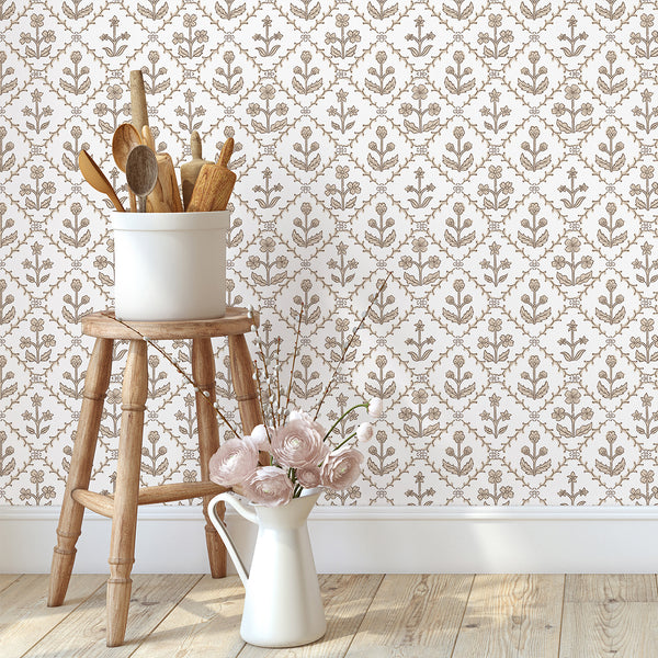 Beige Floral Lattice Wallpaper L120