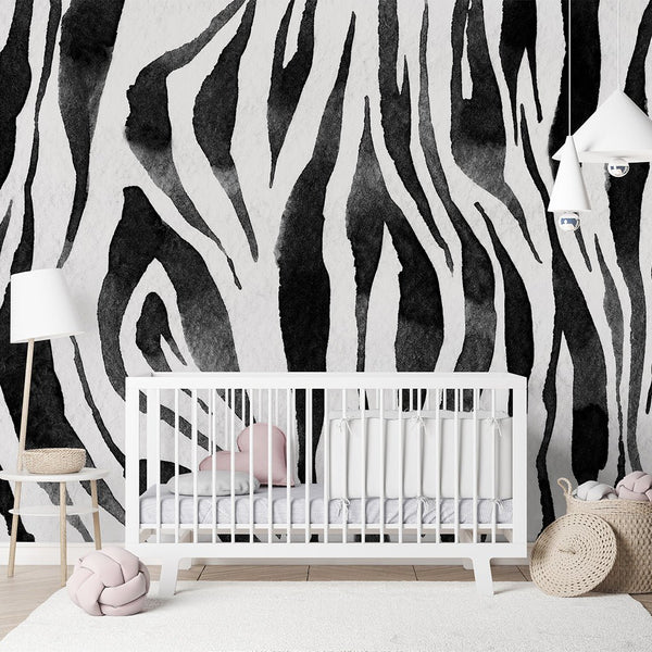 Black & White Zebra Texture Wall Mural AM121 - CostaCover - Peel and stick Removable Wallpaper - Abstract - abstract mural - abstract paint