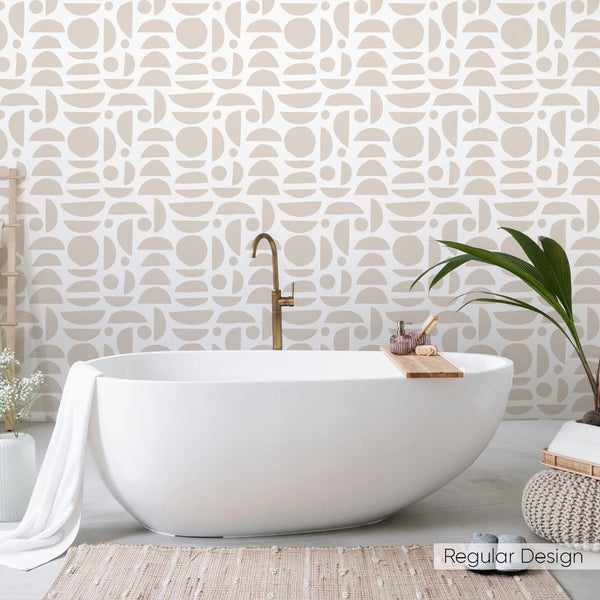 Beige & White Boho Stones Wallpaper W027 - CostaCover - Peel and stick Removable Wallpaper - Abstract - abstract lines - abstract wall art