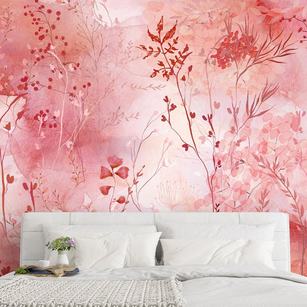 Red Pink Floral Wall Mural CCM148 - CostaCover - Peel and stick Removable Wallpaper - Abstract - abstract floral - abstract wallpaper