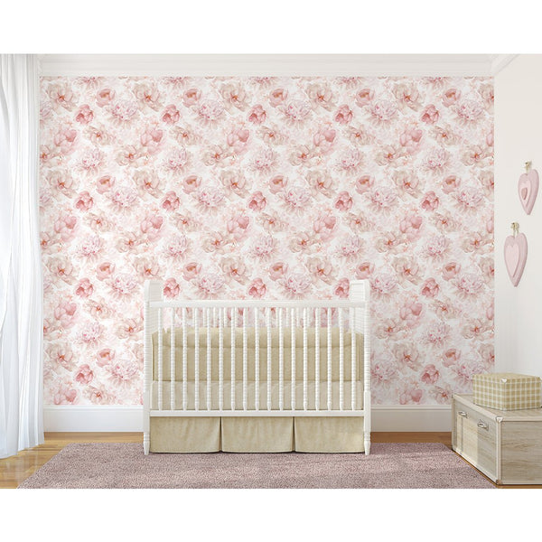 Light Pink Flower Bouquet Wallpaper S060 - CostaCover - Peel and stick Removable Wallpaper - accent wallpaper - adhesive wallpaper - baby bedroom