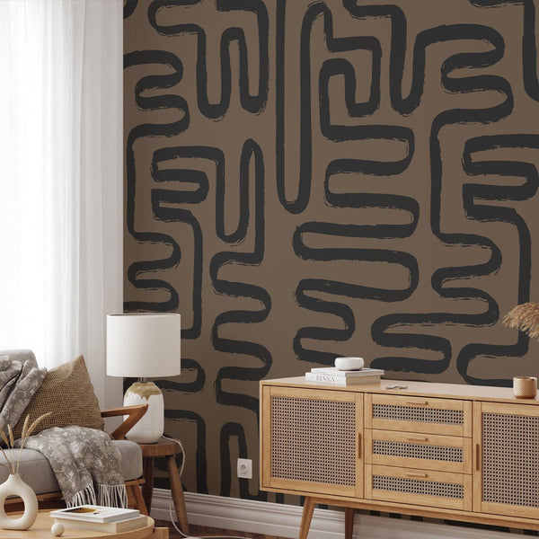 Brown Black Line Wallpaper W011 - CostaCover - Peel and stick Removable Wallpaper - Abstract - abstract lines - abstract wall art