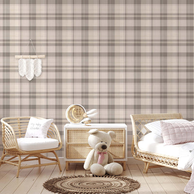 Beige Brown Plaid Wallpaper S006