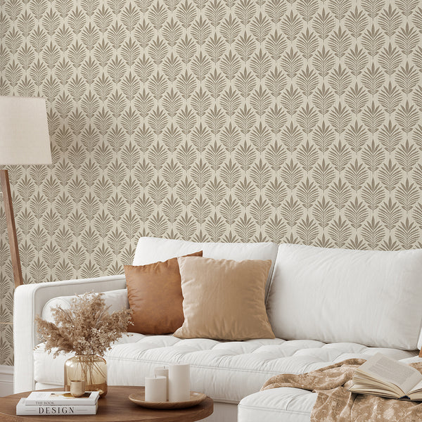 Beige Taupe Botanical Leaf Wallpaper L036
