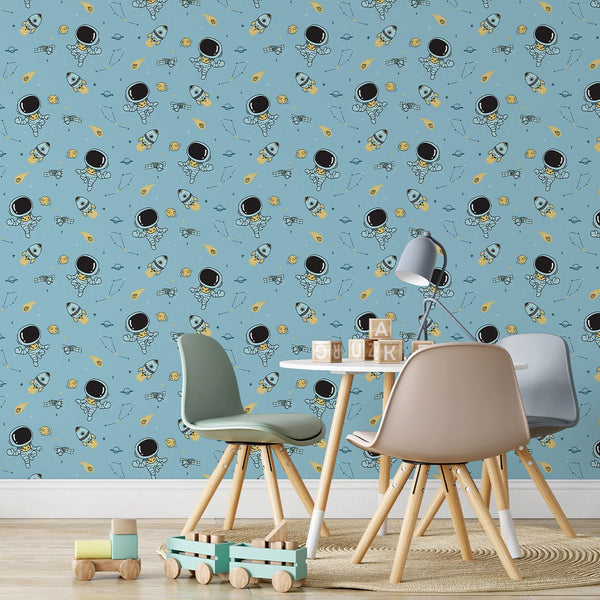 Blue Astronaut Wallpaper S128 - CostaCover-Peel and stick Removable Wallpaper-accent wallpaper-adhesive wallpaper-bathroom wallpaper