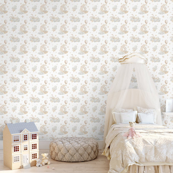 Cute Bunnies on Clouds Wallpaper S108 - CostaCover - Peel and stick Removable Wallpaper - accent wallpaper - adhesive wallpaper - animal print