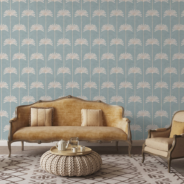Soft Teal Palms Wallpaper A126