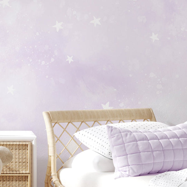 Pastel Purple Moon & Stars Wall Mural SM076 - CostaCover - Peel and stick Removable Wallpaper - Abstract - abstract wall art - abstract wallpaper