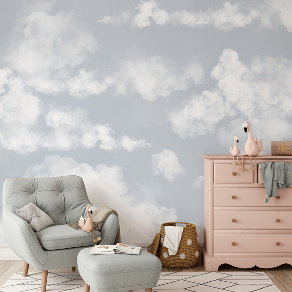 Pastel Blue Sky & Clouds Wall Mural AM020