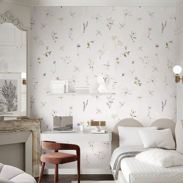 Floral Garden Wildflowers Wallpaper S069 - CostaCover-Peel and stick Removable Wallpaper-accent wallpaper-adhesive wallpaper-baby bedroom