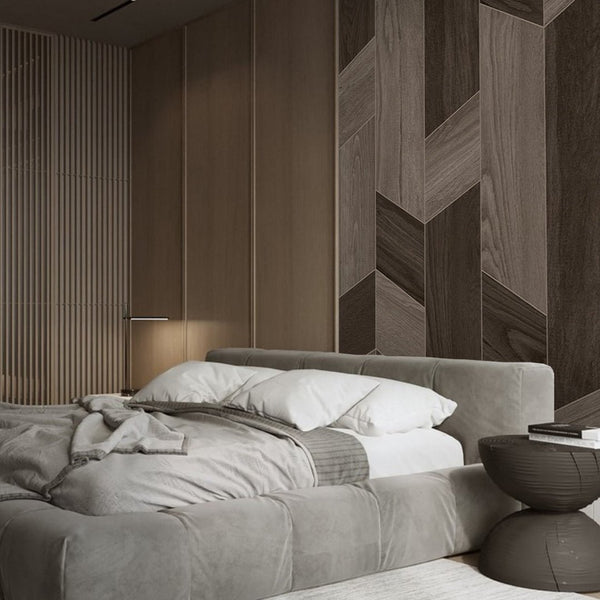 Brown Beige Wooden Shapes Wall Mural AM104 - CostaCover - Peel and stick Removable Wallpaper - about walls - Abstract - abstract lines