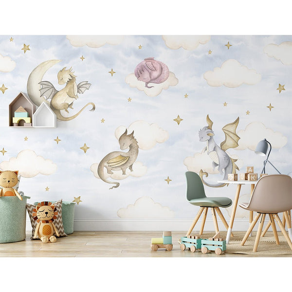 Blue Sky and Dragons Wall Mural SM034 - CostaCover - Peel and stick Removable Wallpaper - accent wallpaper - adhesive wallpaper - baby bedroom