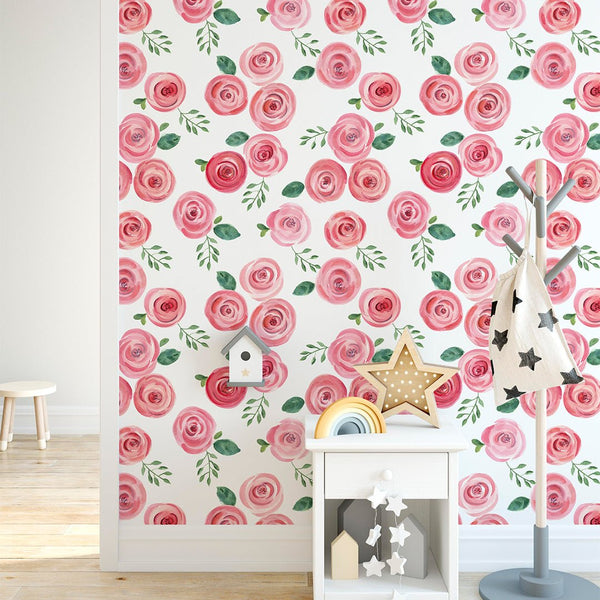 Red Pink Roses Wallpaper CC138 - CostaCover - Peel and stick Removable Wallpaper - adhesive wallpaper - Backsplash panels - bathroom wallpaper