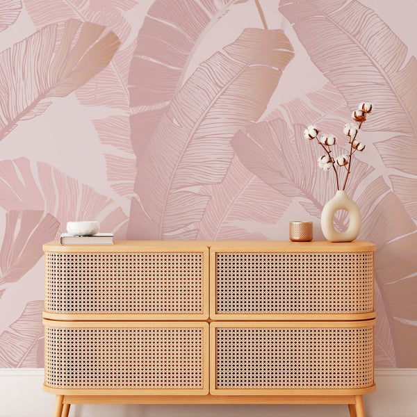 Pink Banana Leaves Wall Mural CCM122 - CostaCover - Peel and stick Removable Wallpaper - adhesive wallpaper - banana leaves - Banana leaves wallpaper