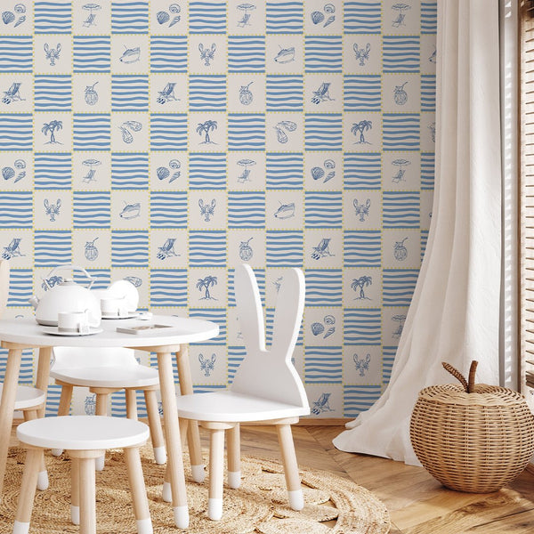 Blue Tropical Beach Wallpaper A085 - CostaCover-Peel and stick Removable Wallpaper-abstract wall art-abstract wallpaper