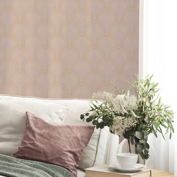 Rose Pink Gold Effect Art Deco Wallpaper CC324 - CostaCover - Peel and stick Removable Wallpaper - abstract wall art - accent wallpaper - adhesive wallpaper