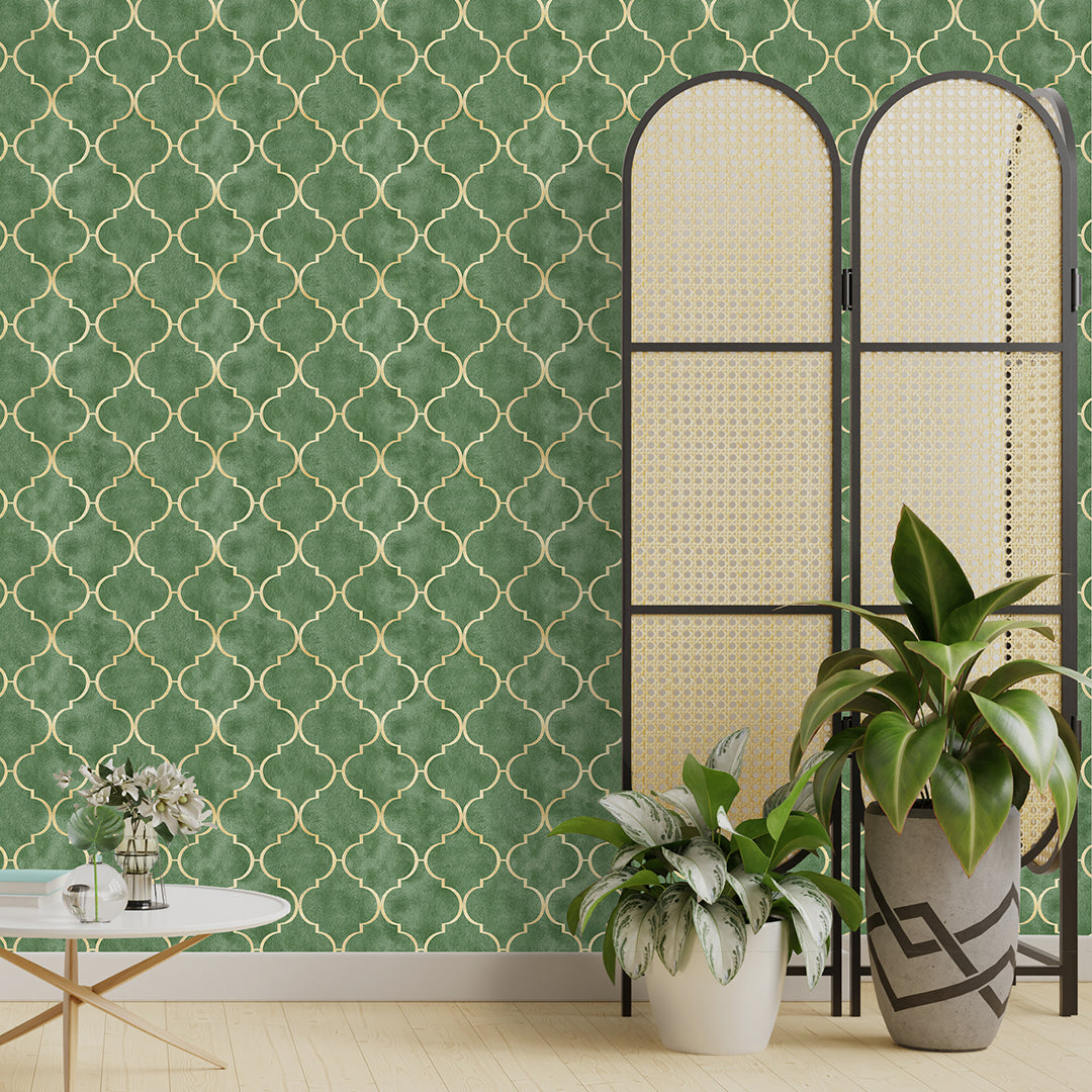 Bright Green Art Deco Wallpaper CC328