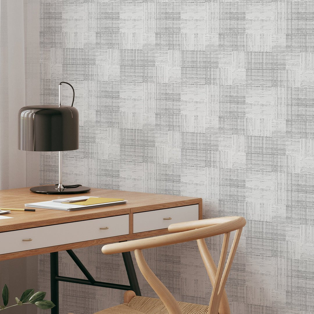 Soft Gray Checker Grasscloth Wallpaper