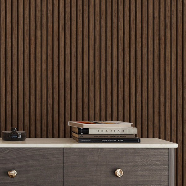 Wooden Walnut Slat Panels Wallpaper A004 - CostaCover - Peel and stick Removable Wallpaper - about walls - abstract wallpaper - accent wallpaper