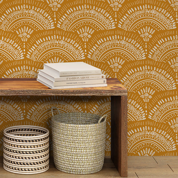 Orange African Fan Wallpaper W160 - CostaCover - Peel and stick Removable Wallpaper - abstract wall art - abstract wallpaper - accent wallpaper