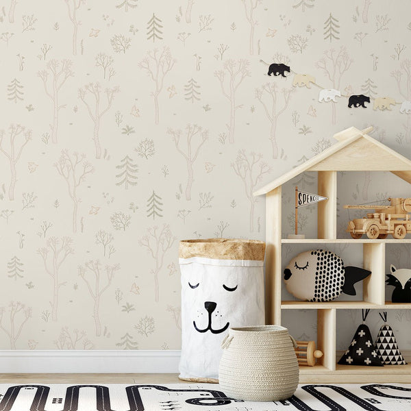 Beige Brown Tree Forest Wallpaper S049 - CostaCover - Peel and stick Removable Wallpaper - abstract forest - abstract wall art - abstract wallpaper