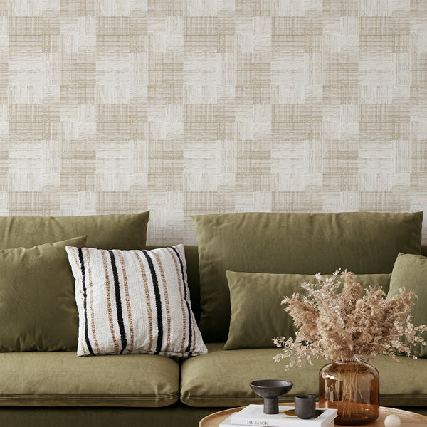 Soft Beige Checker Grasscloth Wallpaper CG023 - CostaCover - Traditional Wallpaper - Abstract - abstract lines - abstract mural
