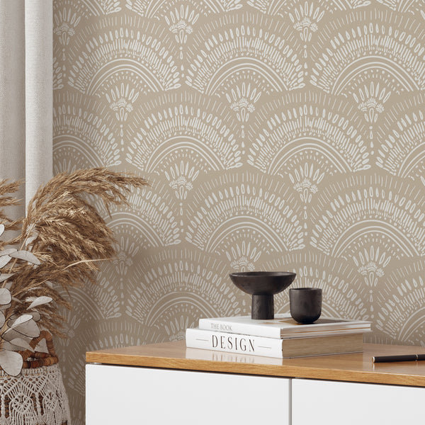 Beige African Fan Wallpaper W161 - CostaCover - Peel and stick Removable Wallpaper - Abstract - abstract lines - abstract mural