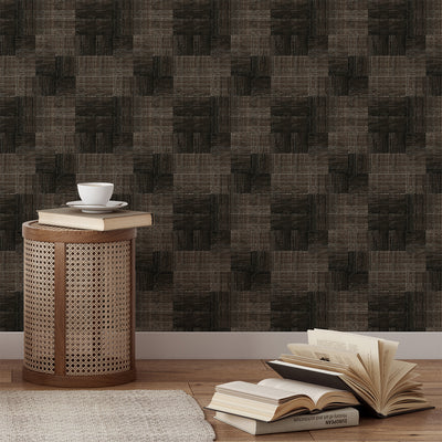 Dark Brown Checker Grasscloth Wallpaper CG026