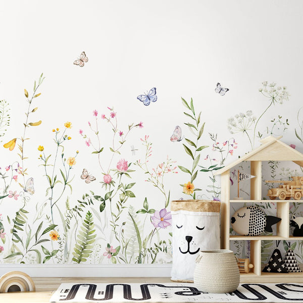 Colored Wildflowers Field Wall Mural SM043 - CostaCover - Peel and stick Removable Wallpaper - accent wallpaper - adhesive wallpaper - baby bedroom